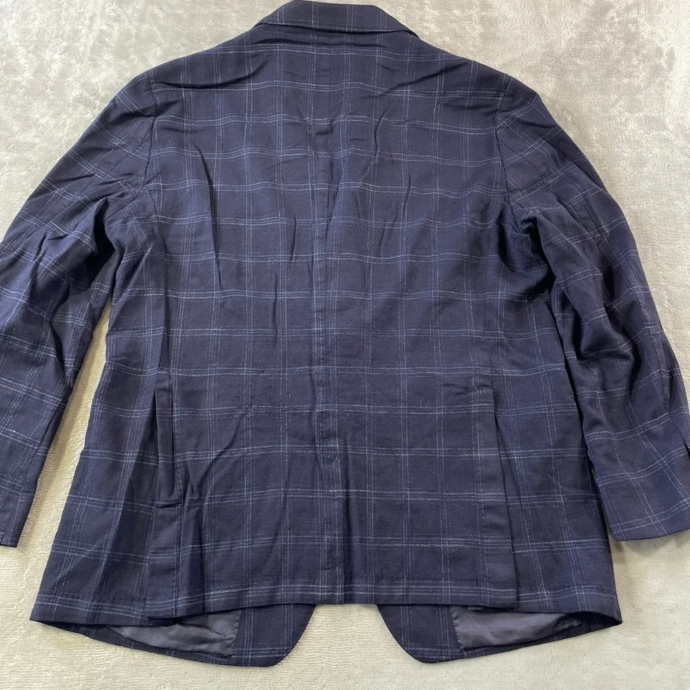 Suitsupply Blazer Sport Coat Mens 46R Navy Blue Windowpane Wool Stretch Office
